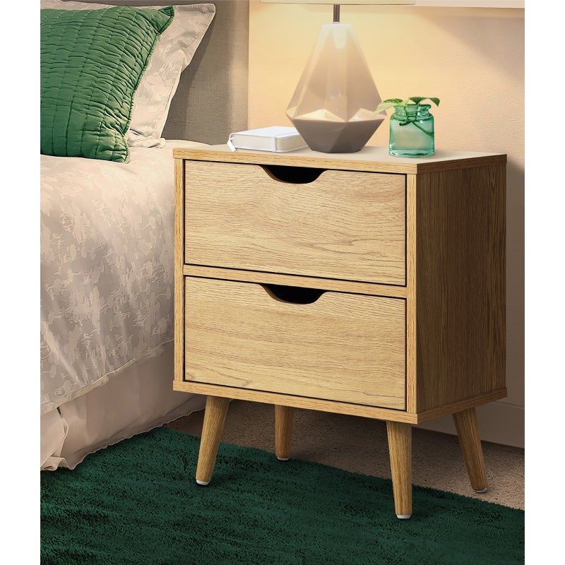 Nordi 2 Draw Wooden Bedside Table | Slim Scandi Style Wooden Bedside Table Unit