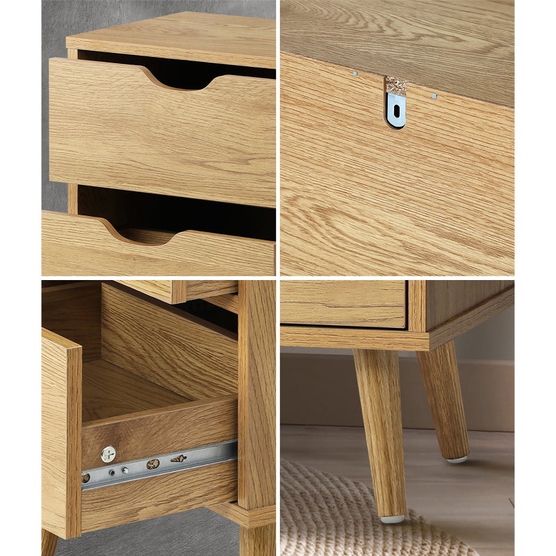 Nordi 2 Draw Wooden Bedside Table | Slim Scandi Style Wooden Bedside Table Unit