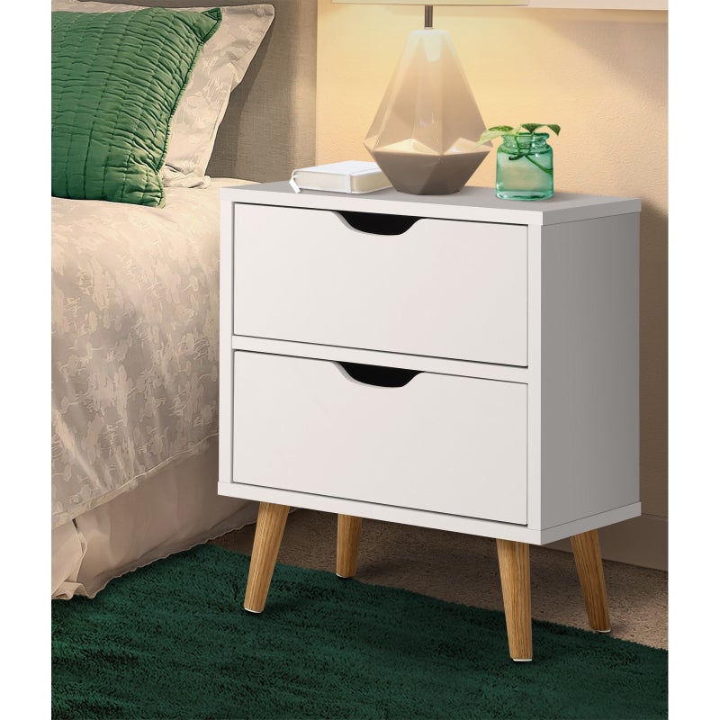 Nordi 2 Draw Wooden Bedside Table | Slim Scandi Style Wooden Bedside Table Unit