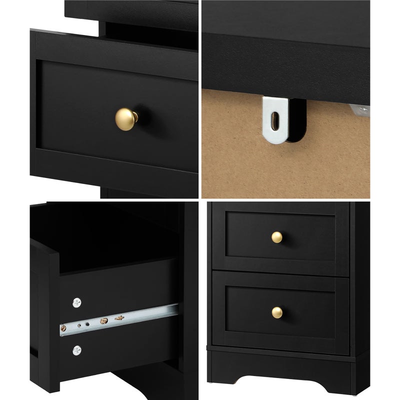 Antigua Slimline Bedside Table with Two Drawers | Hampton Style Bedside Table and Storage Drawers