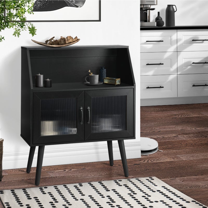 Noire Premio Black Sideboard Cabinet with Glass Doors and And Storage Shelves