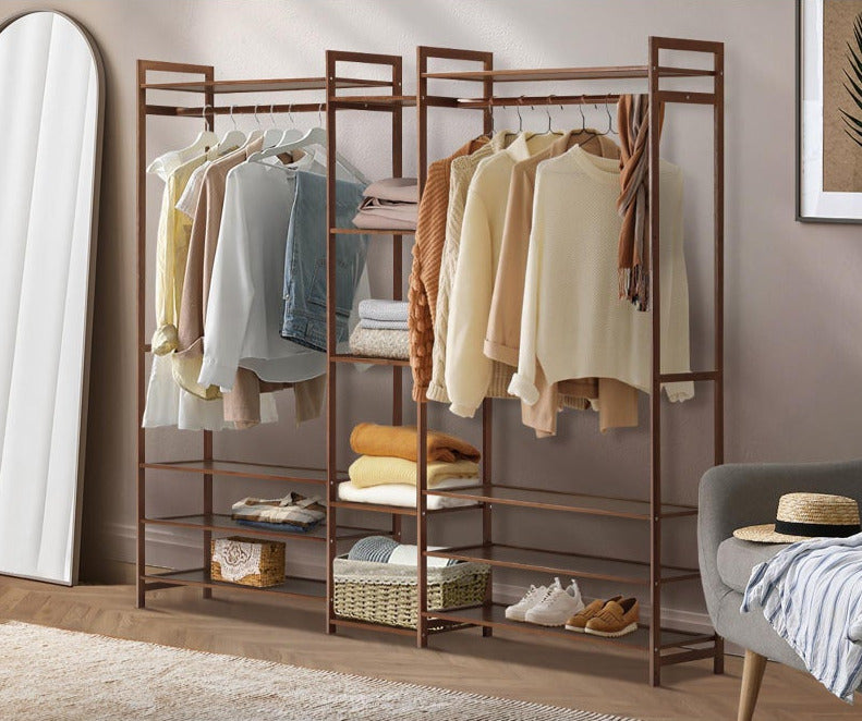 Astano Modern Bamboo Wooden Multi Storage Wardrobe | Clothes Rack Bamboo Storage Cabinet Unit