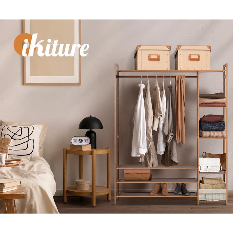 Astano Modern Bamboo Wooden Multi Storage Wardrobe | Clothes Rack Bamboo Storage Cabinet Unit