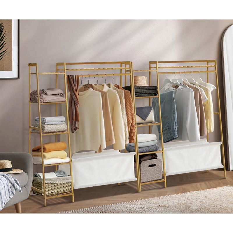 Piso Open Style Bamboo Wradrobe with Shelving and Laundry Bag