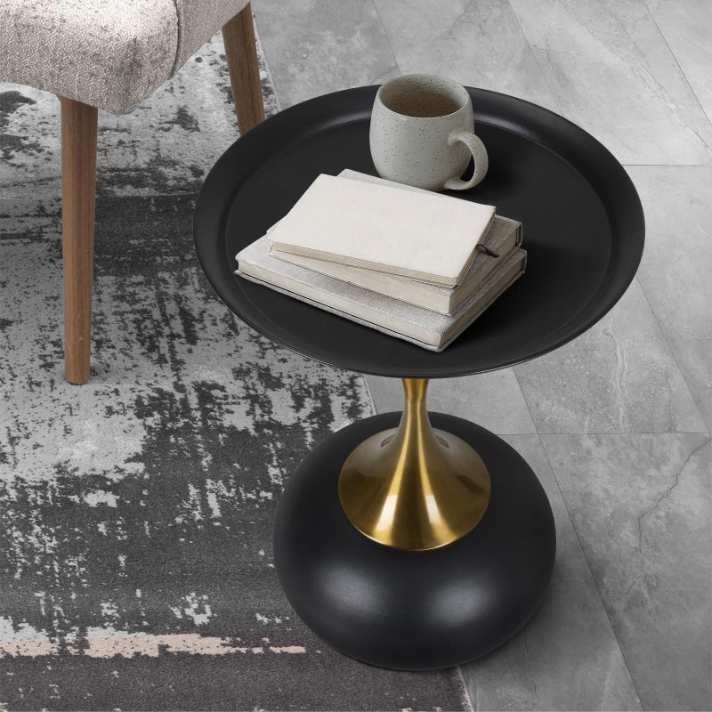 Stemio Designer Two Tone Metal Round Side Table | Verstaile Multi Use End Table Bedside Table