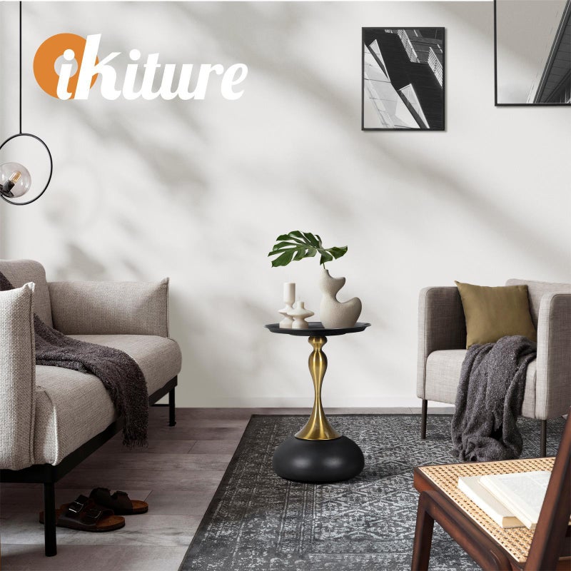 Stemio Designer Two Tone Metal Round Side Table | Verstaile Multi Use End Table Bedside Table