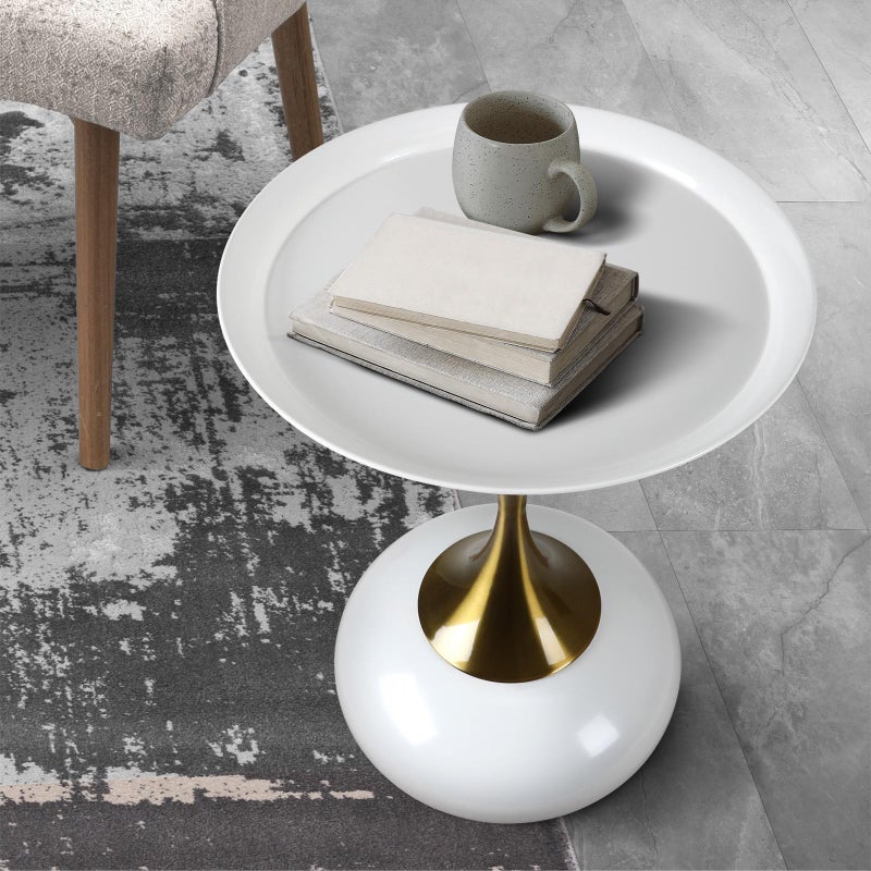 Stemio Designer Two Tone Metal Round Side Table | Verstaile Multi Use End Table Bedside Table