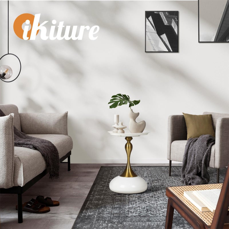 Stemio Designer Two Tone Metal Round Side Table | Verstaile Multi Use End Table Bedside Table