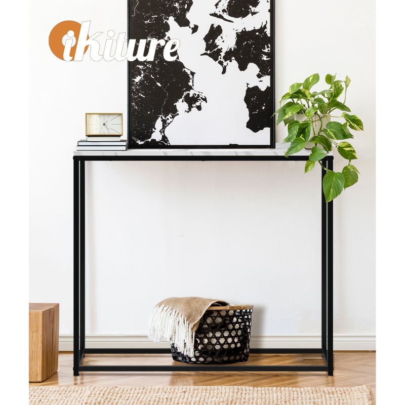 Pax Romana Marble Effect Top Console Table | Modern Sleek Entry Hallway Table