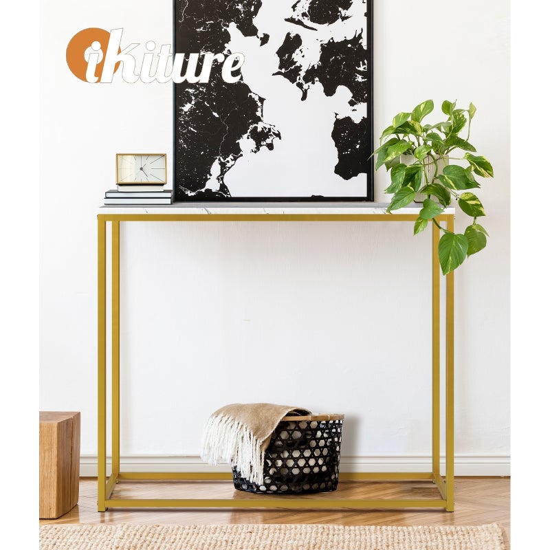 Pax Romana Marble Effect Top Console Table | Modern Sleek Entry Hallway Table