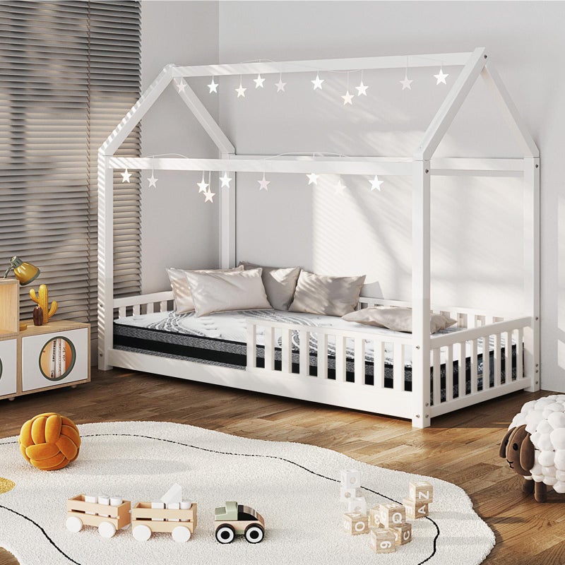 Scandi Wooden Kids House or Teepee Bed with Mattress Set | Children's Bed and Mattress Combo