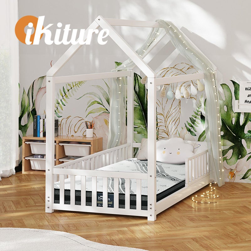 Scandi Wooden Kids House or Teepee Bed with Mattress Set | Children's Bed and Mattress Combo