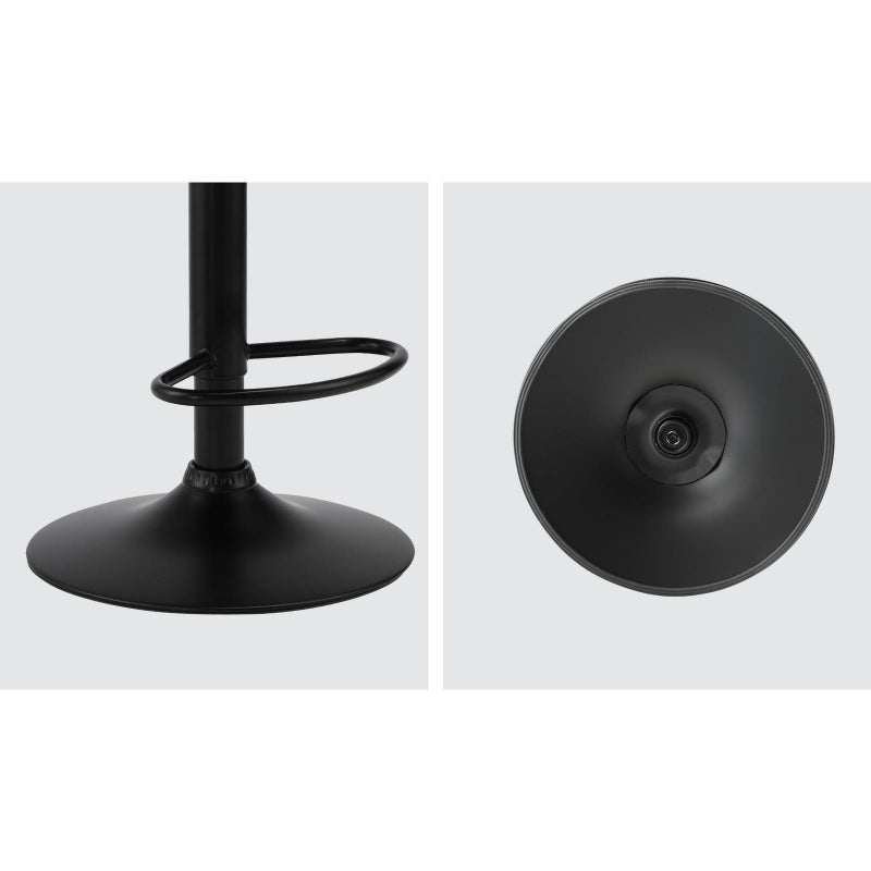 Set of Two Elis Modern Black Metal Barstools | Wood and Metal Gas Lift Adjustable Kitchen Bar Stools