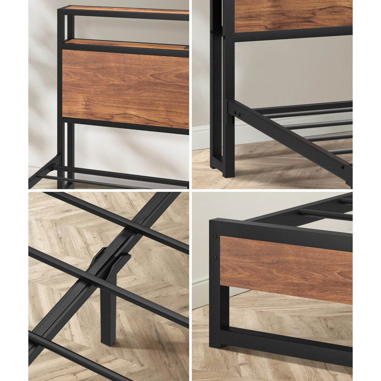 Pazzi Wood Metal LED Lights Storage Bed | Multi Functional Storage LED and USB Charging Bed Frame