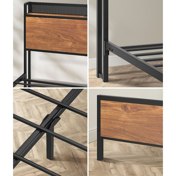 Duomo Wood Metal LED Lights Storage Bed | Multi Functional Storage LED and USB Charging Bed Frame