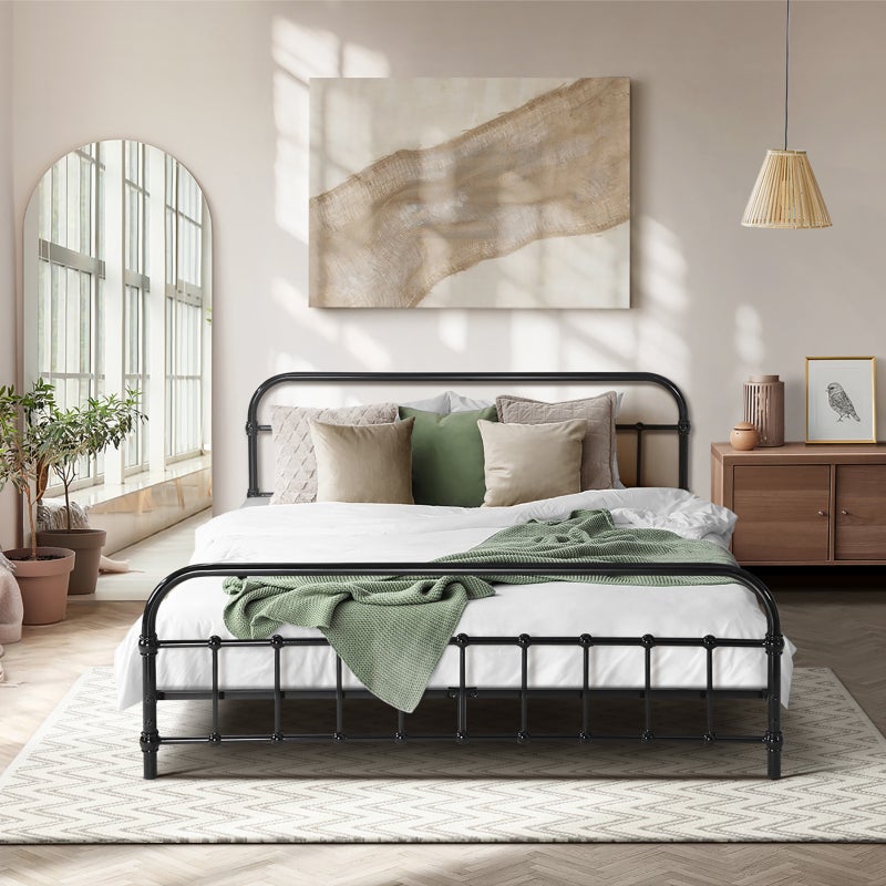 Alcantra Modern Full Metal Extra Strong Bed Frame | Sturdy Metal Designer Bed in Black