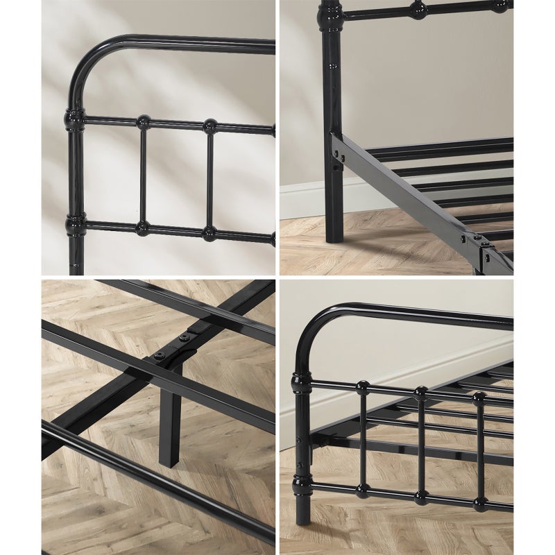 Alcantra Modern Full Metal Extra Strong Bed Frame | Sturdy Metal Designer Bed in Black