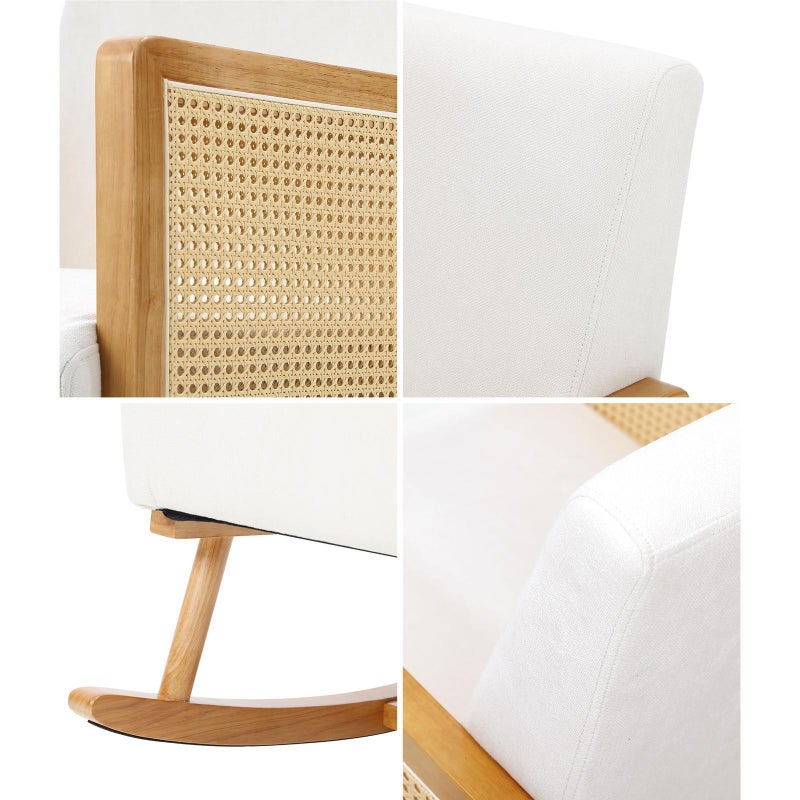 Allepo Super Comfort Linen Rocking Chair | Rattan Wooden Nursing Rocking Armchair