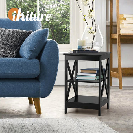 Palermo X-Beam 2 Tier Wooden Bedside Table | Modern Versatile Nightstand Bedside Unit