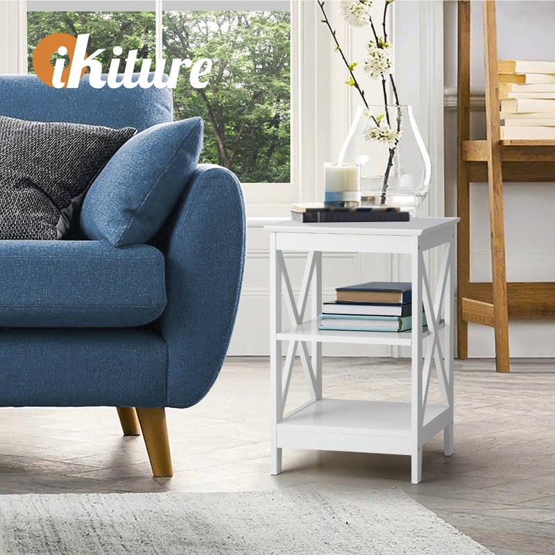 Palermo X-Beam 2 Tier Wooden Bedside Table | Modern Versatile Nightstand Bedside Unit