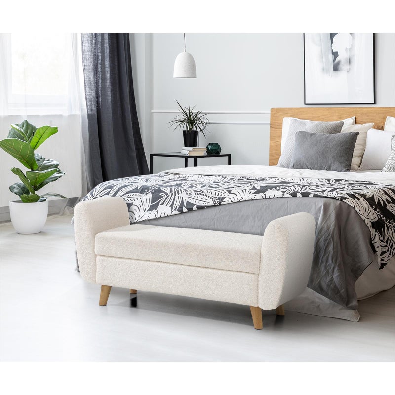 Teddy Boucle Seating Storage Ottoman Daybed | White Boucle Blanket Box Seating Bench