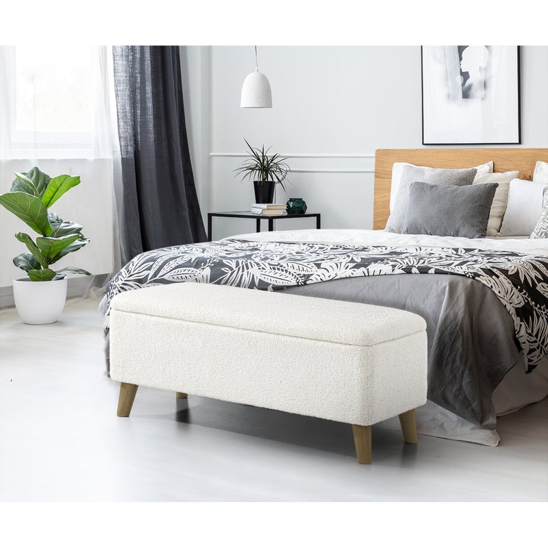 Teddy Boucle Seating Storage Ottoman Daybed | White Boucle Blanket Box Seating Bench