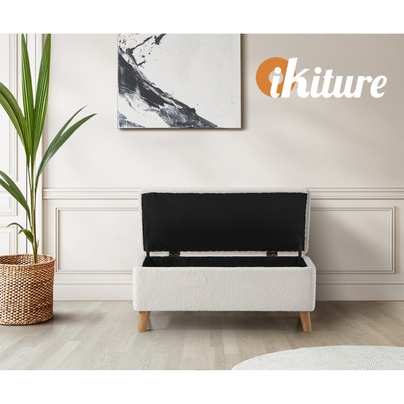 Teddy Boucle Seating Storage Ottoman Daybed | White Boucle Blanket Box Seating Bench