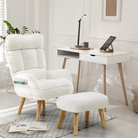 Lana Fabric Lounge Chair And Ottoman Stool | Swivel Seat Recline Extra Soft Armchair and Ottoman Set