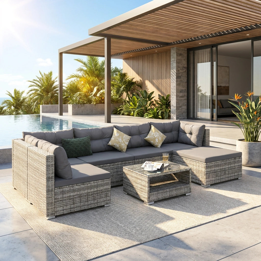 Ariana High Quality Wicker Outdoor Lounge Set | 4 or 6 Seater Modern Rattan Lounge Set with Table