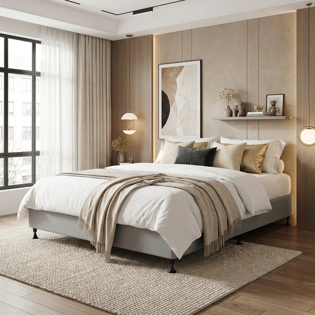 Vienna Luxe Fabric Platform Bed Base | Verstaile Modern Sleek Fabric Bed Base