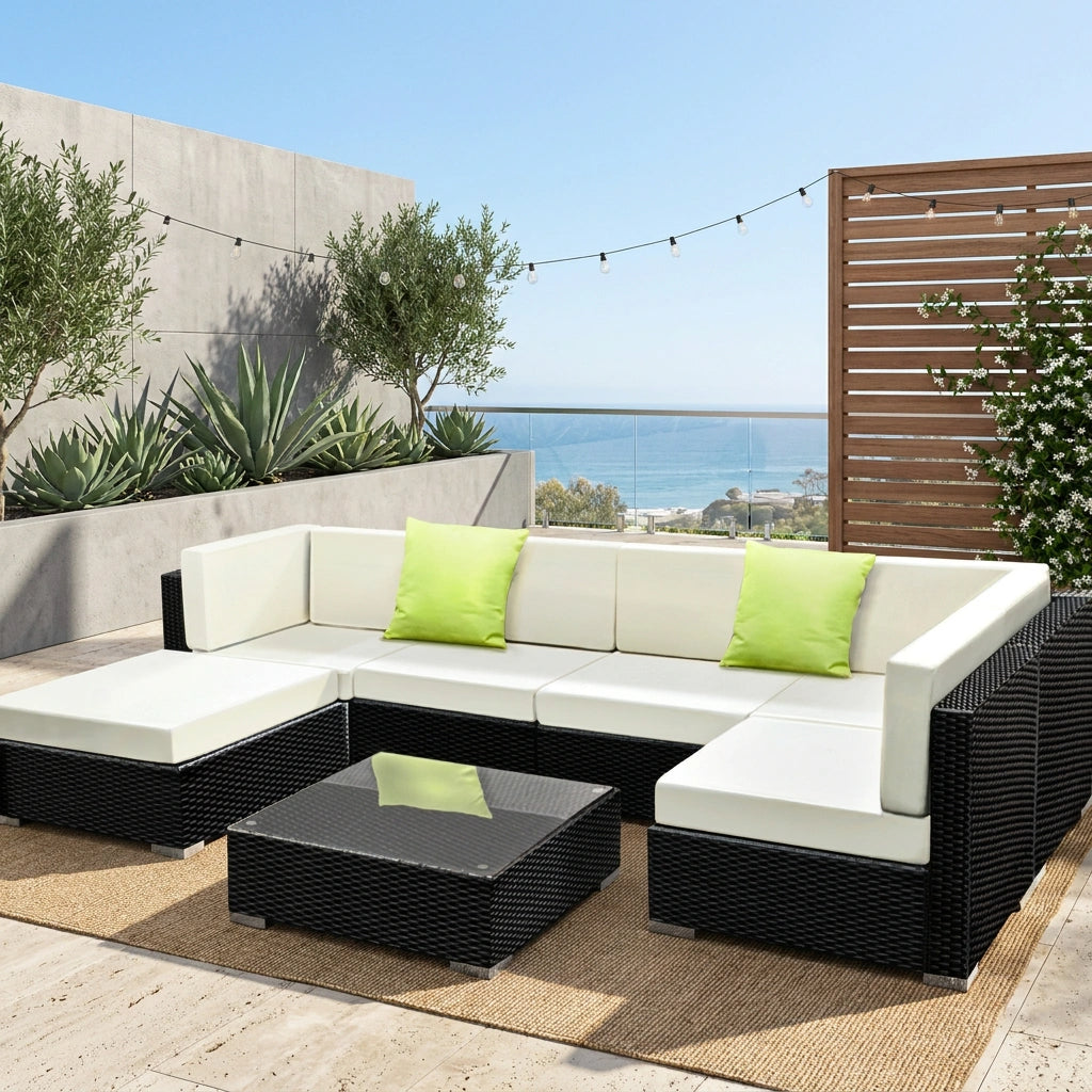 Riviera 7 Piece Wicker Outdoor Furniture Sofa Set | High Quality Rattan 7pc Outdoor Lounge Setting