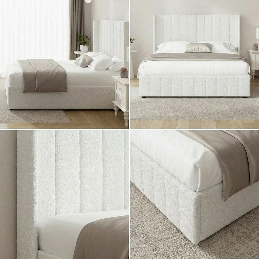 Allure Royale Boucle Fabric Gas Lift Storage Bed | Two In One Bed and Storage Combo Bed Frame in Boucle