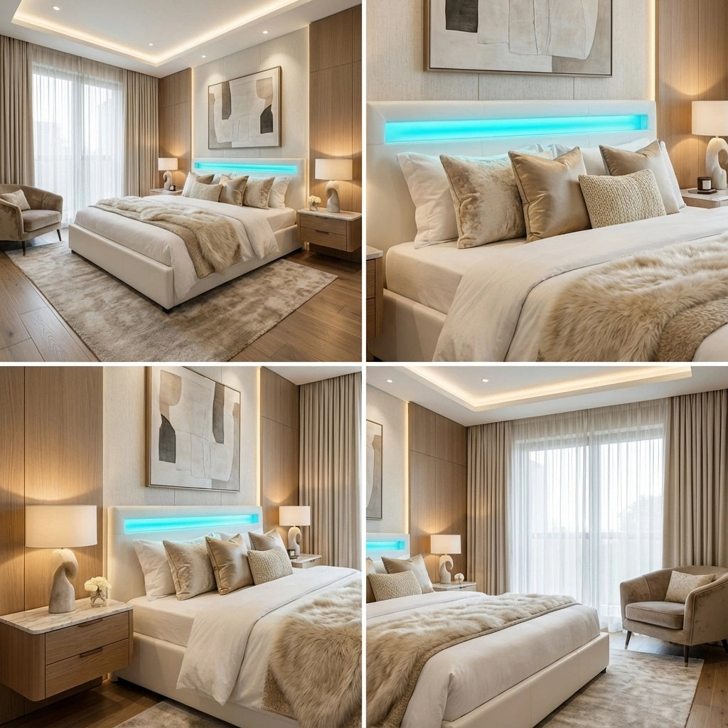 Premium Milano White PU Leather LED Gas Lift Storage Bed | Two In One White Bed Frame and Storage Combo