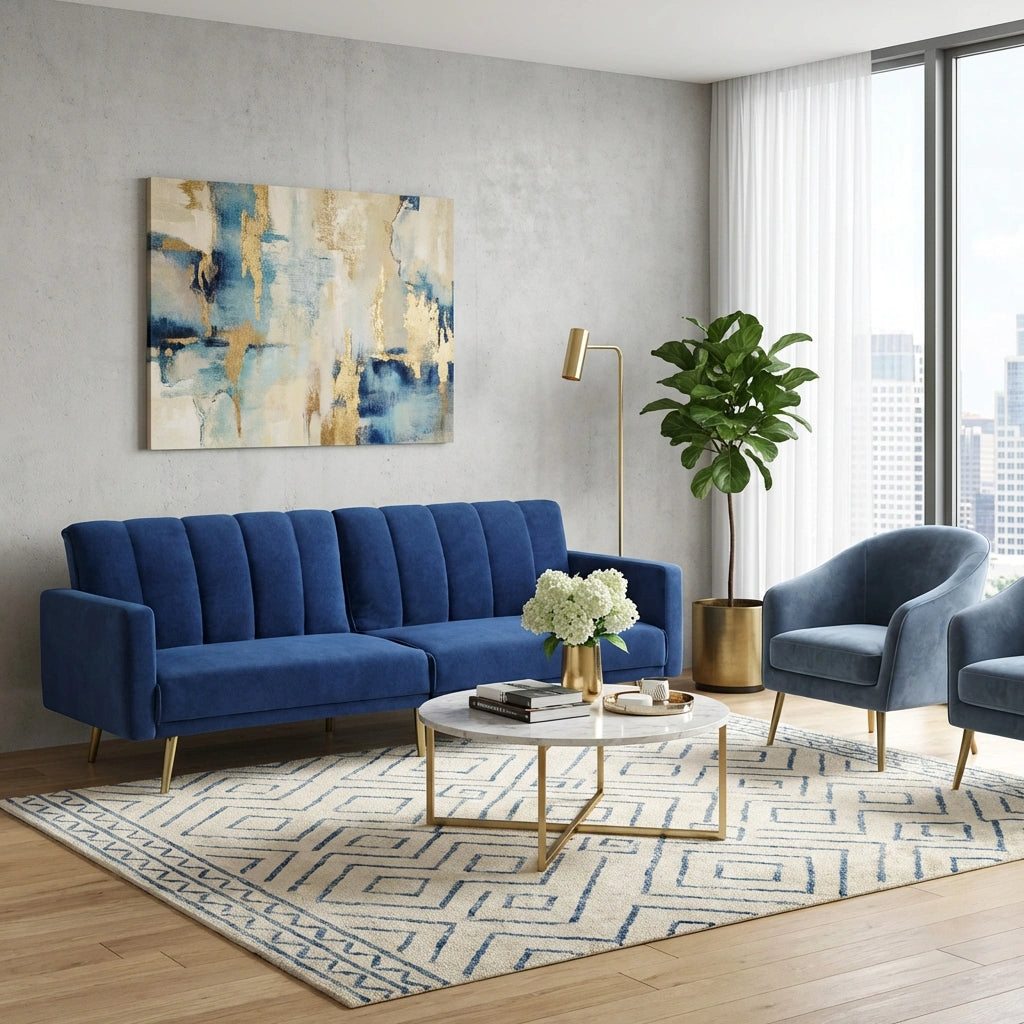 Lucrezia Velvet 3 Seater Sofa Couch and Fold Out Futon Bed | Adjustable Luxury Futon Sofa Couch