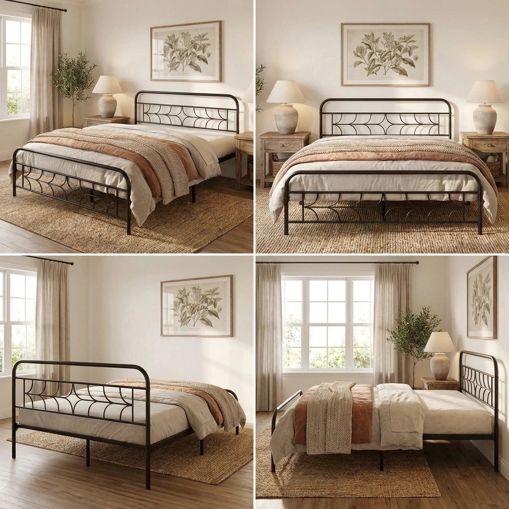 Forma Vintage Full Metal Extra Strong Bed Frame | Star Design Metal Bed in Black
