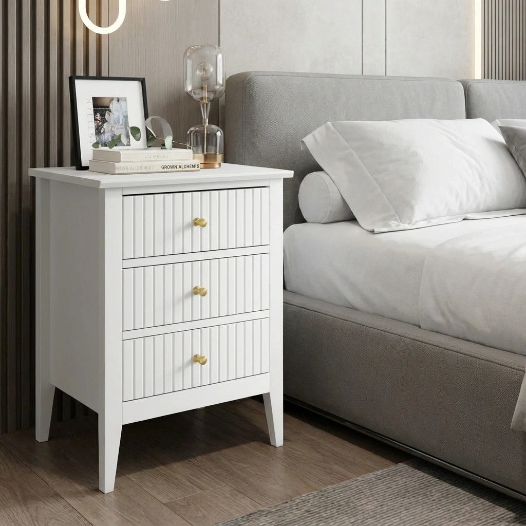 Centrum Nuovo Three Drawer Bedside Table | Modern Bedroom Storage Unit Nightstand