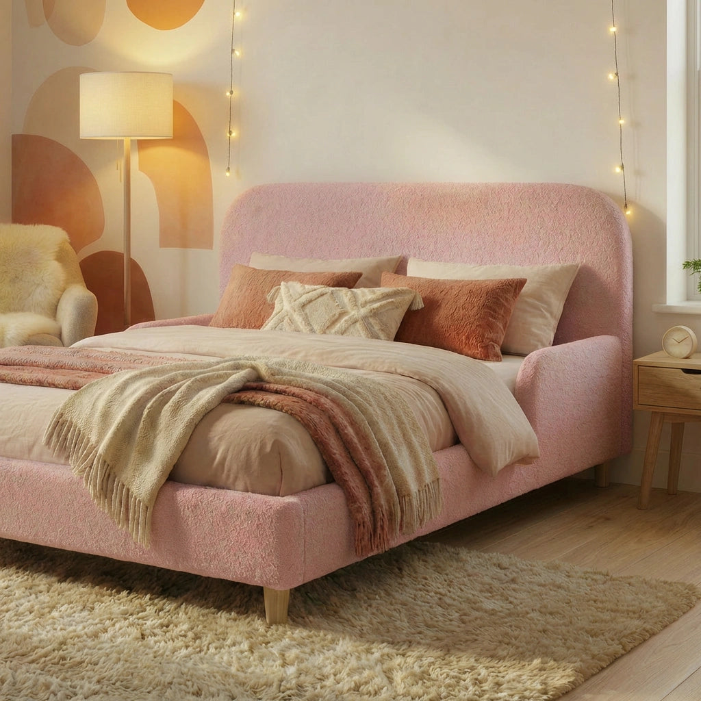 Teddy Leo Winged Soft Boucle Kids Bed | Cushioned Premium Boucle Fabric Childrens Bed Frame