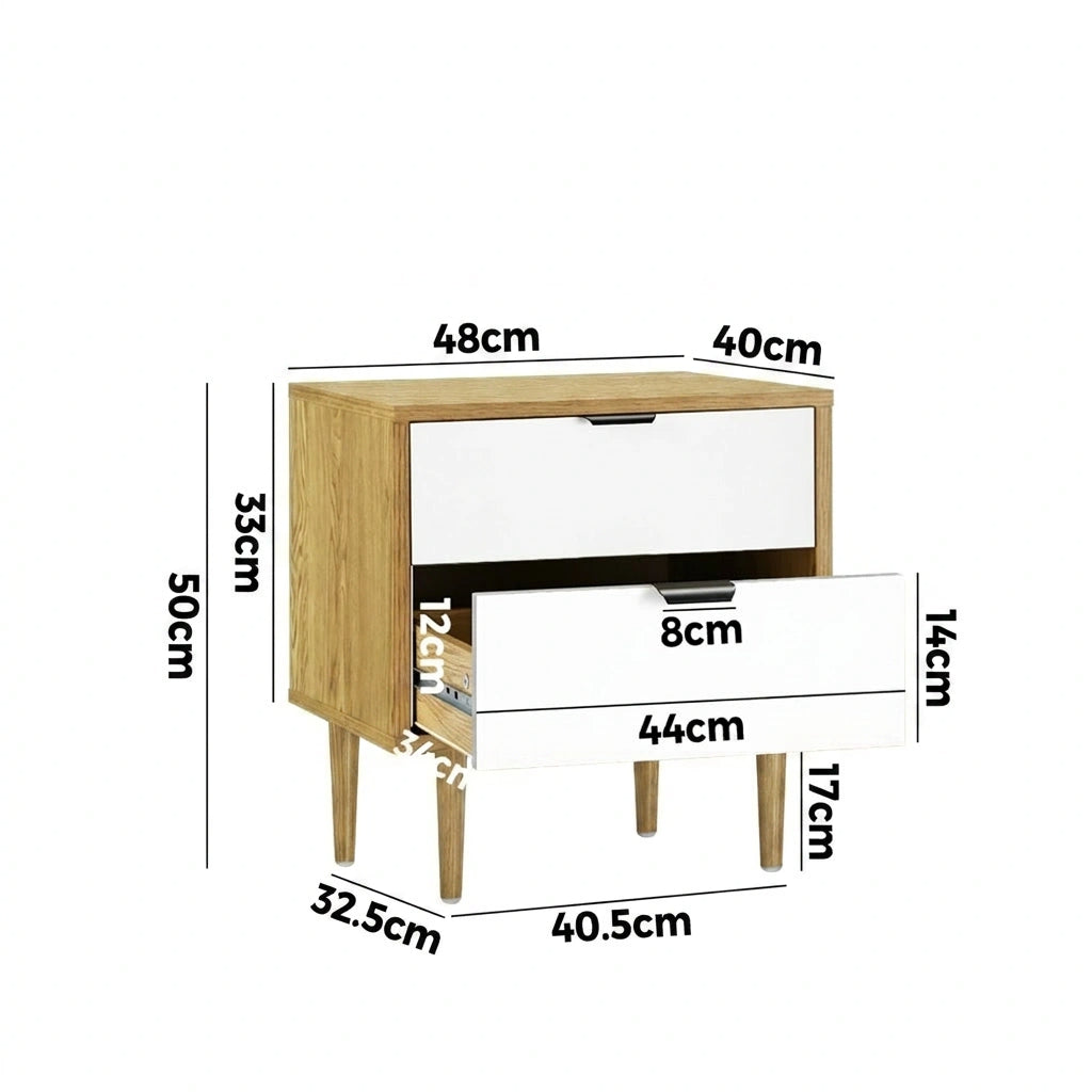 Scandi Two Tone Modern Bedside Table | 2 Drawer White Wood Bedside Cabinet