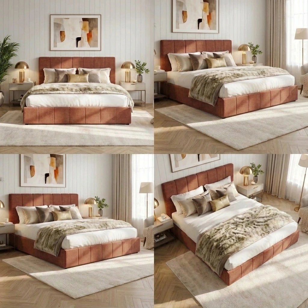 Premium Milano Rust Soft Fabric Gas Lift Storage Bed | Two In One Bed and Storage Combo Bed Frame