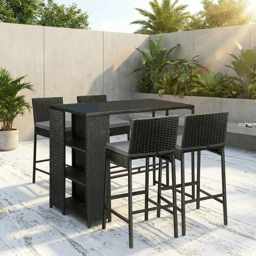 Palermo Outdoor Rattan Wicker Bar Setting | Weather Resistant Rattan Bar Table Chairs