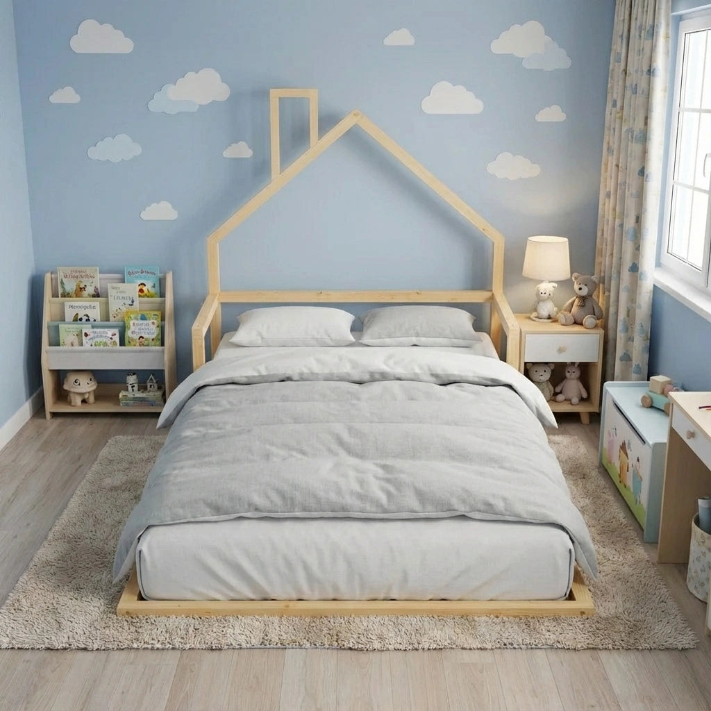 Reggio Luxe Premium Kids Chimney Floor Bed | King Single Size Childrens Wooden Low Profile Floor Bed