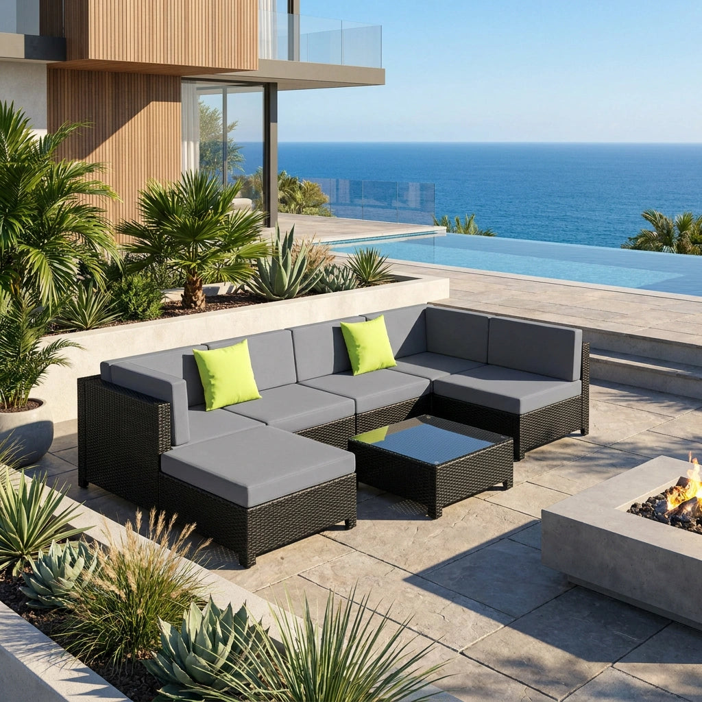 Oslo 7 Piece Wicker Outdoor Furniture Sofa Set | High Quality Rattan 7pc Outdoor Lounge Setting
