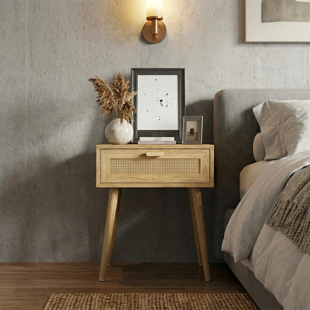 Abruzzi Rattan Modern Bedside Table | Versatile Drawer Nightstand Table