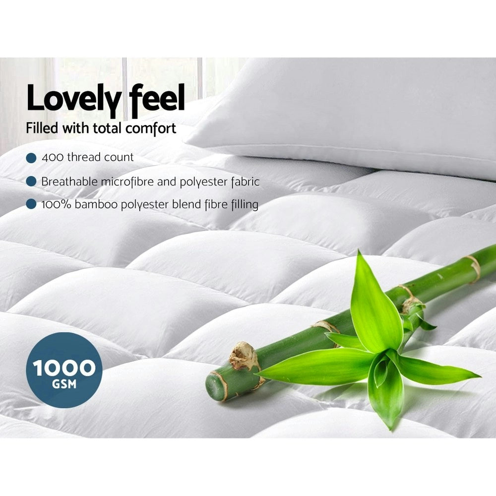 1000GSM Cooling Bamboo Mattress Topper | Hotel Quality Deluxe Fitted Breathable Topper