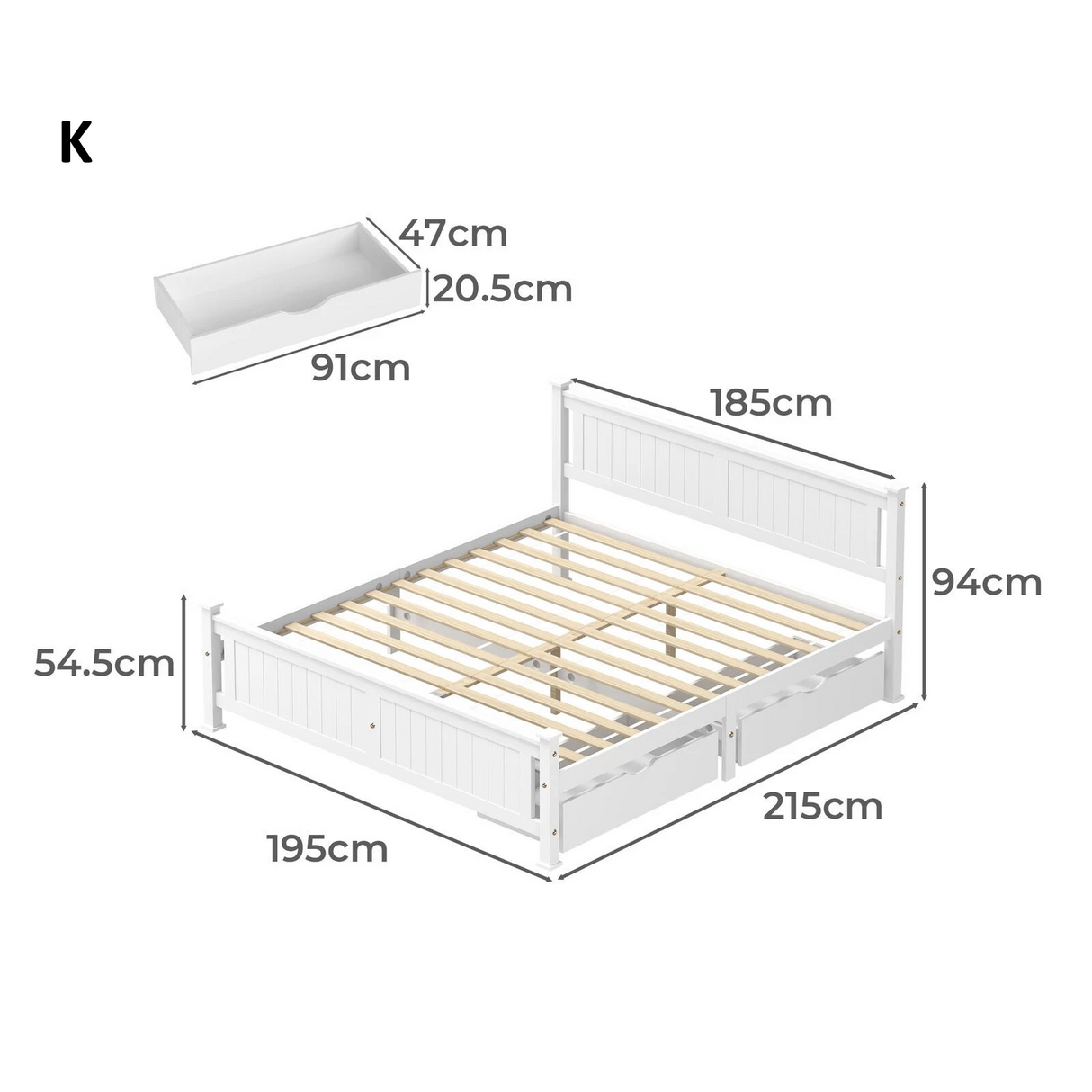 Mila Cottage White Wooden Bed Frame with Storage Draws | Solid Modern Timber Frame with Space Storage Draws