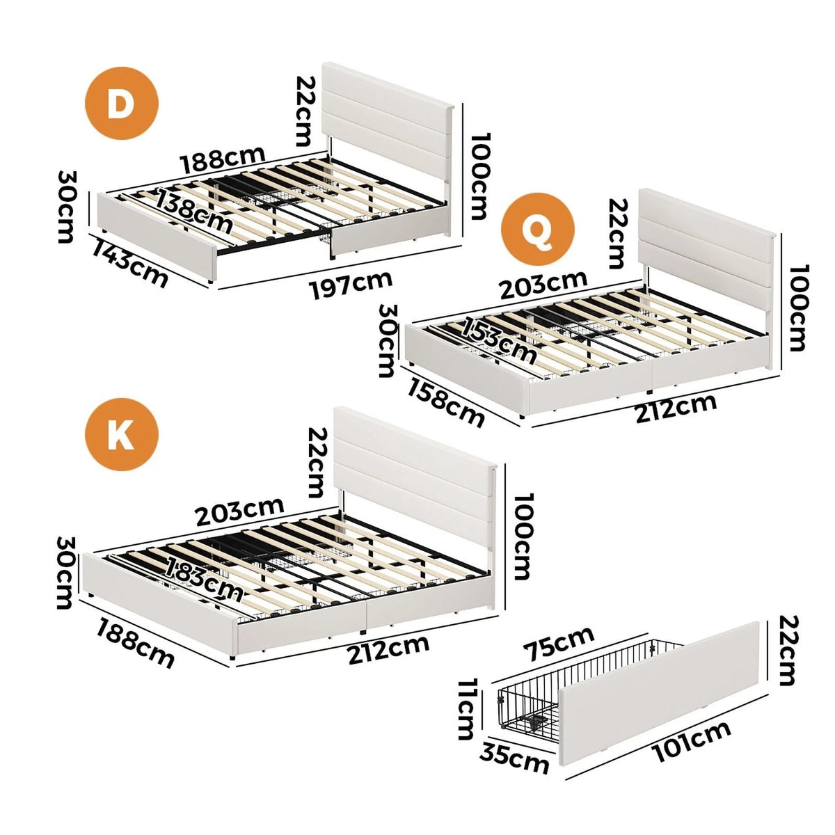 Kensington Padded Fabric Beige Bed | Cushioned Upholstered Luxe Fabric Bed Frame