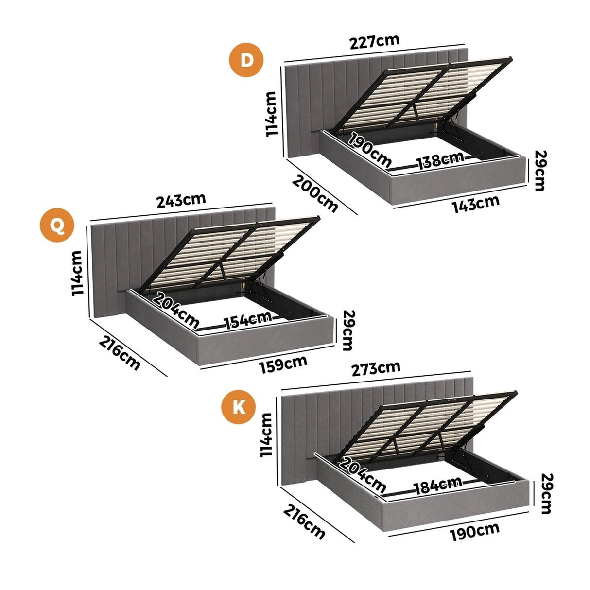 Adore Extra Wide Grey Velvet Fabric Gas Lift Bed | Soft Touch Velvet Luxury 2 in 1 Storage Bed Frame