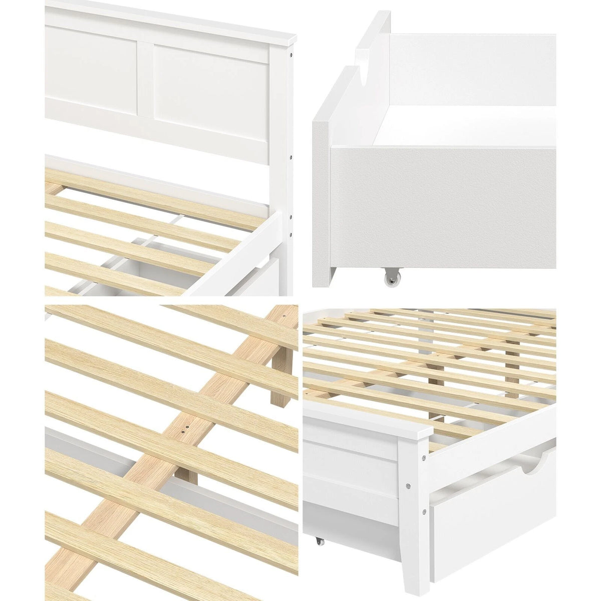 Aria Hampton White Wooden Bed Frame With Dual Drawers | Solid Modern Timber Bed High Quality Frame