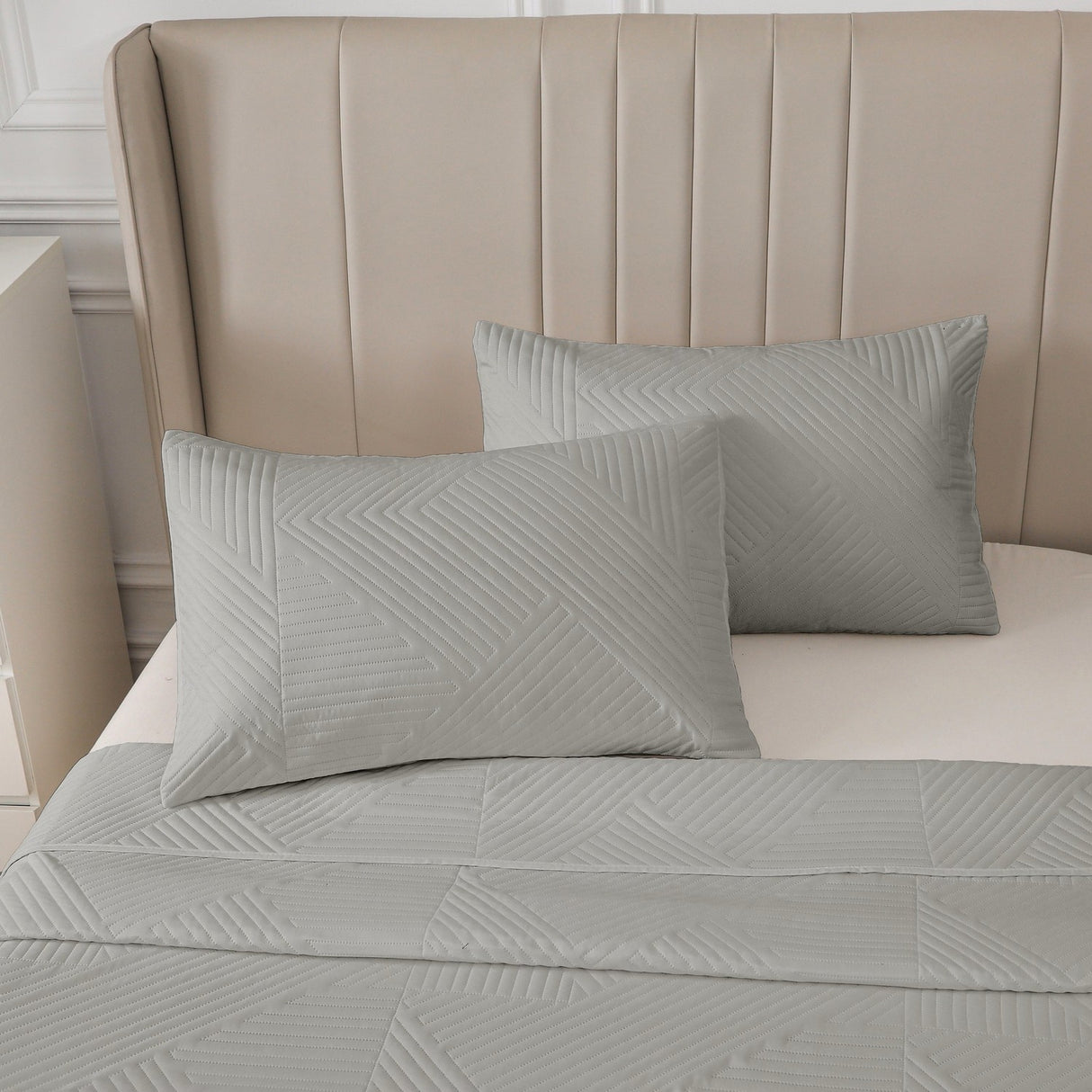 3 Piece Geometry Embossed Light Comforter Set | 3pc All Seasons Coverlet Bedspread