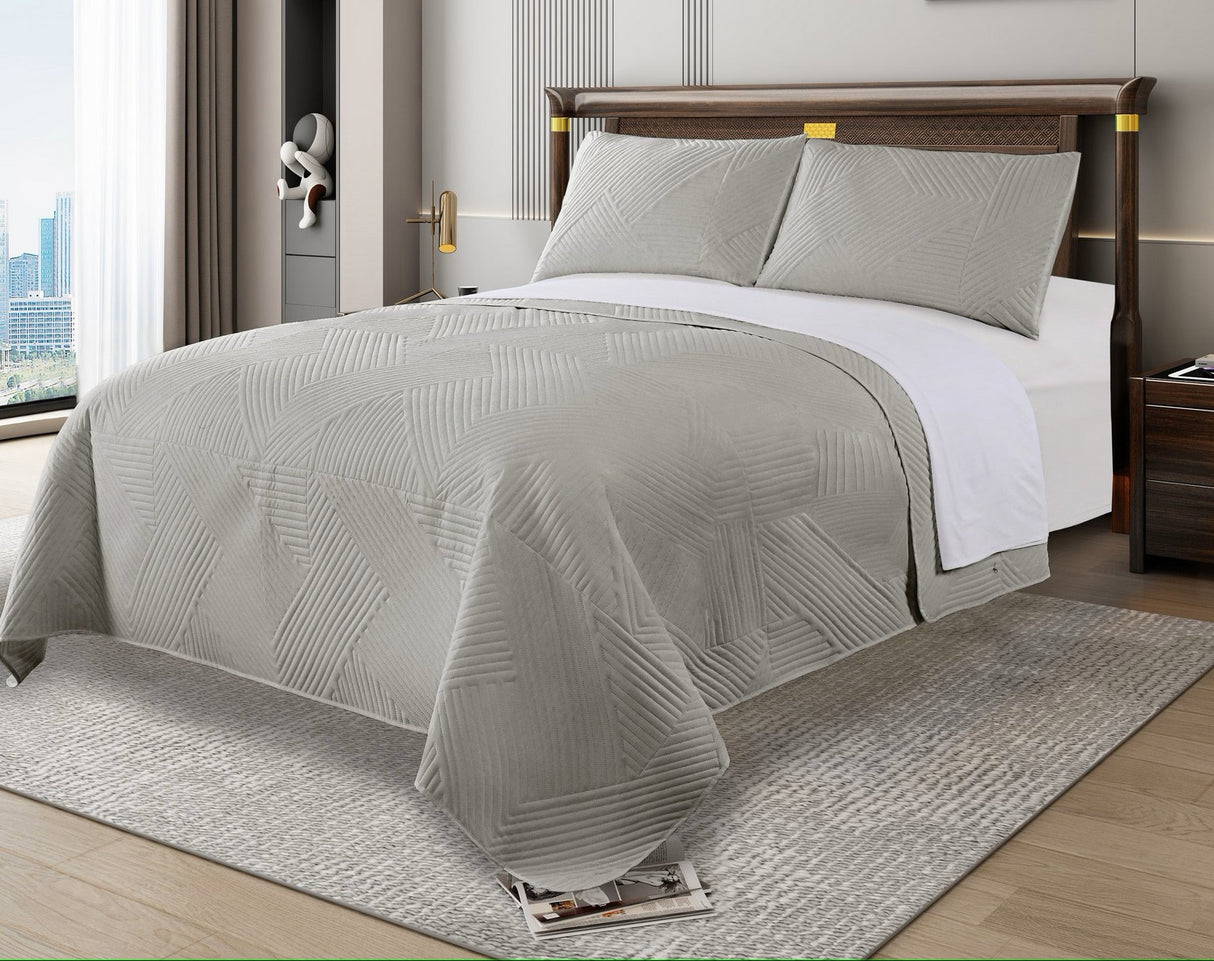 3 Piece Geometry Embossed Light Comforter Set | 3pc All Seasons Coverlet Bedspread